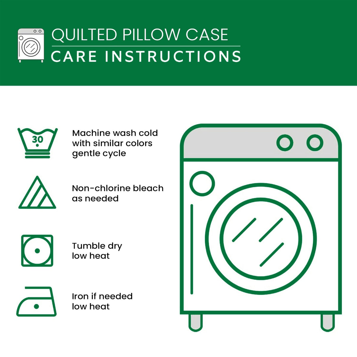 Care instructions – Quilted Pillowcase - Rainbow Toadstools