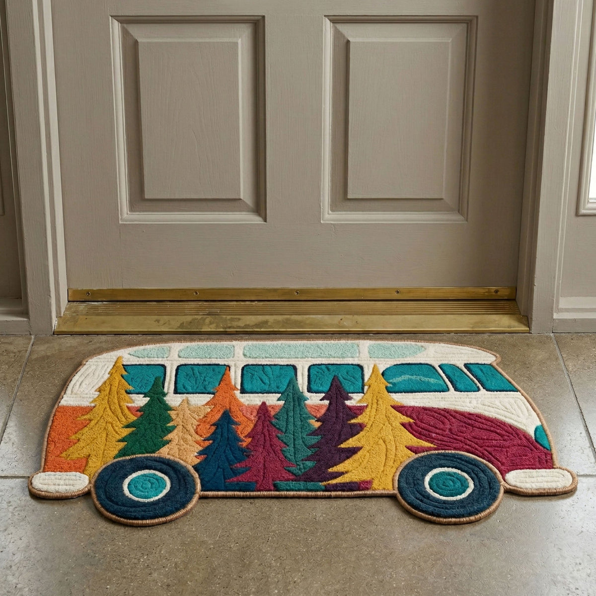 Pine Tree Van shaped doormat – pine tree camper van