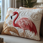 Pink Flamingo quilted pillowcase – pink flamingo among palm leaves