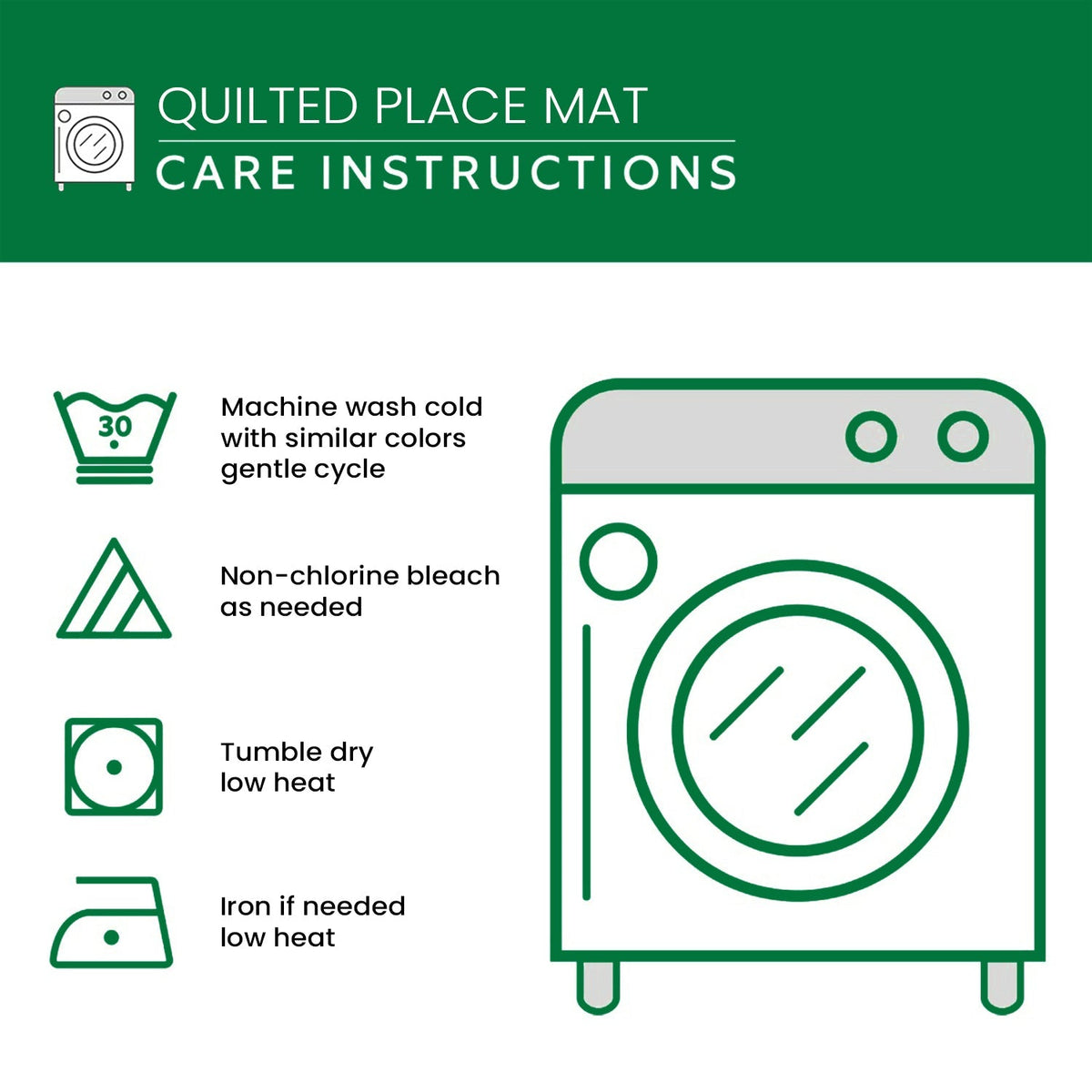 Care instructions – Quilted Placemats - Winter Cardinal Whisper