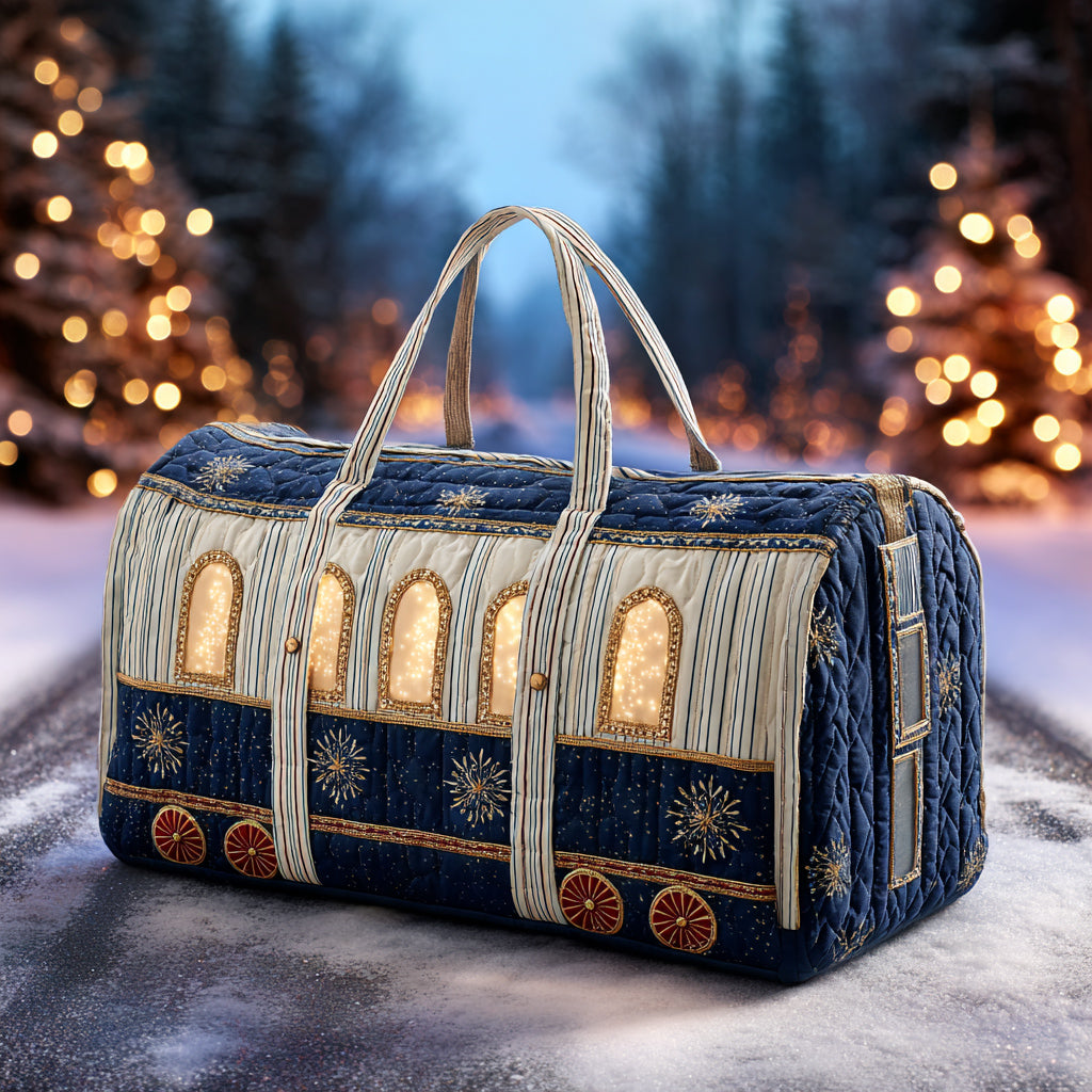 Polar Christmas Train quilted weekend bag – glowing train