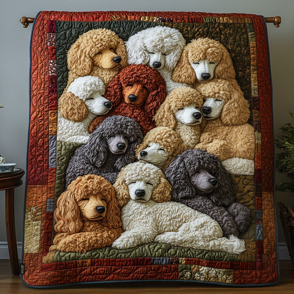 Poodle Pile quilted throw – poodles in many colours snuggled together