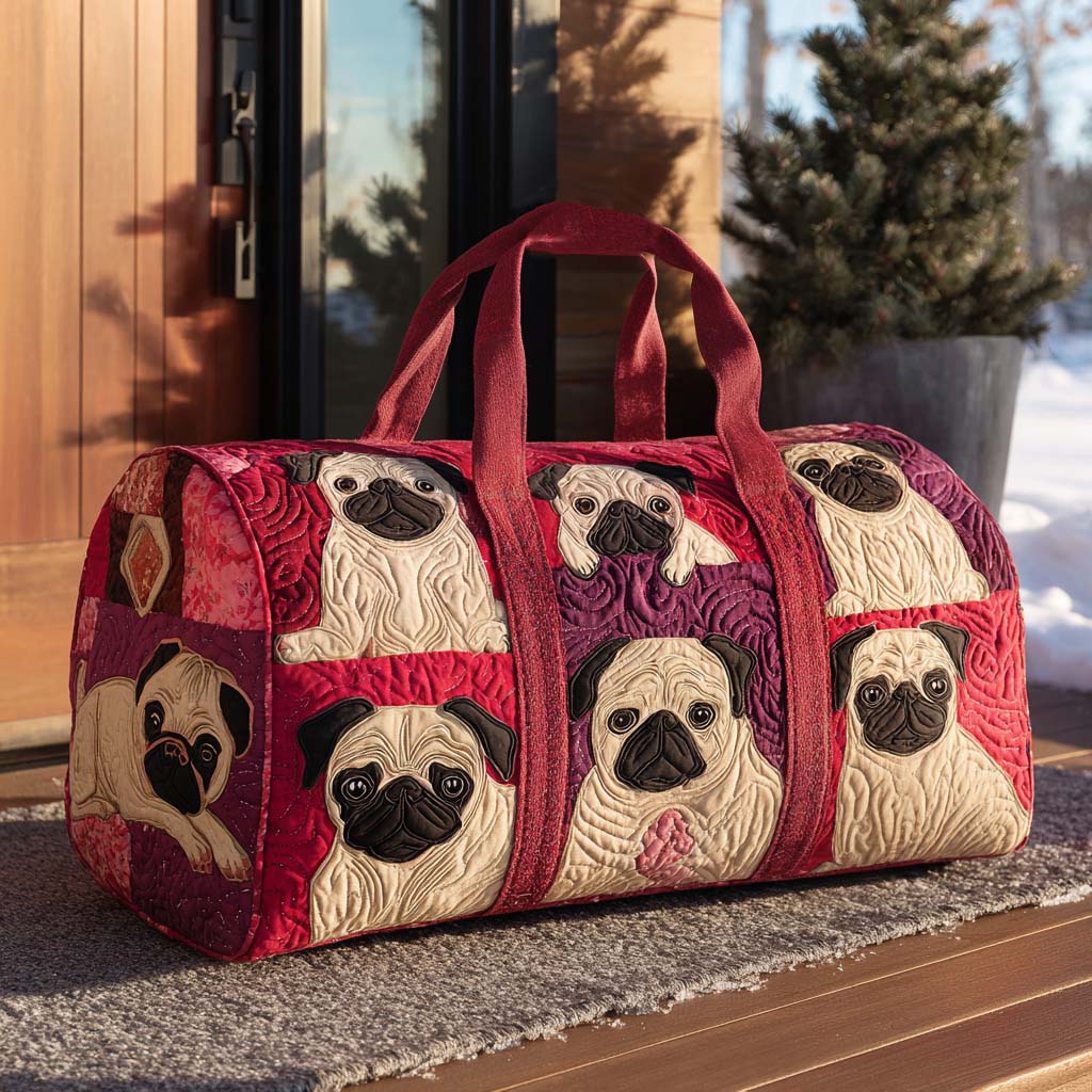 Puggy Wiggles quilted weekend bag – pug panels