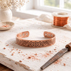 Magnetic copper cuff engraved with Celtic knotwork