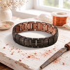 Men's magnetic link bracelet with a black finish and copper inside