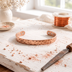Slim hammered magnetic copper cuff bracelet