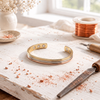 Magnetic cuff with bands of copper, gold-tone and silver-tone metal