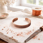 Magnetic copper cuff bracelet with five raised ridges