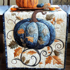 Blue Velvet Pumpkin quilted table runner – blue patterned pumpkin