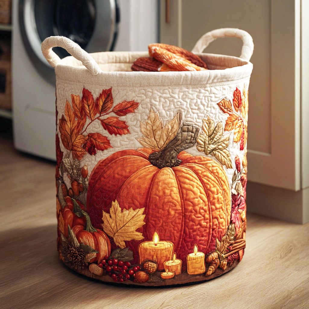 Pumpkin Candlelight quilted laundry basket – pumpkin with candles