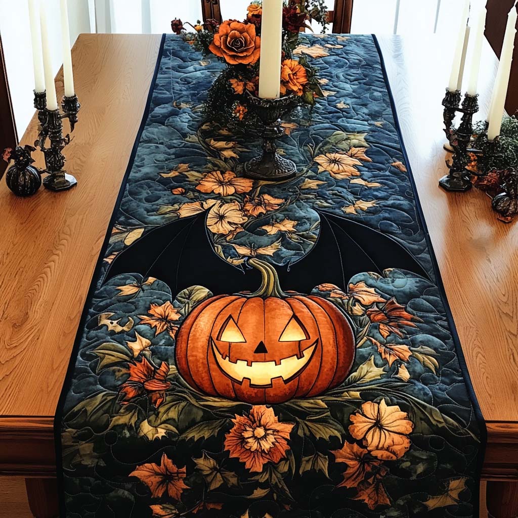 Jack-o'-Lantern Bat quilted table runner – jack-o'-lantern with a bat