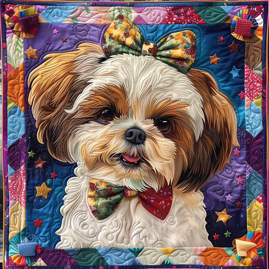 Shih Tzu with a Bow quilted throw – shih Tzu with a bow and bow tie