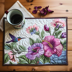 Purple Hummingbird Flowers quilted placemats – hummingbird and purple flowers