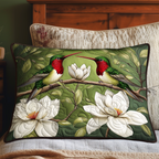 Hummingbirds and Magnolias quilted pillowcase – hummingbirds above white magnolias