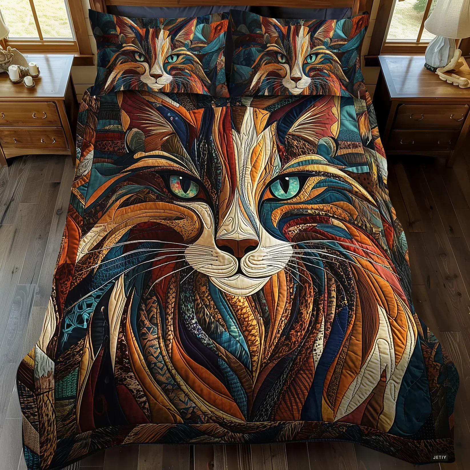 Two matching pillow shams from the Purrs and Patches quilted bedspread set