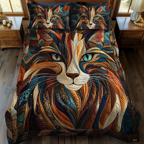 Two matching pillow shams from the Purrs and Patches quilted bedspread set