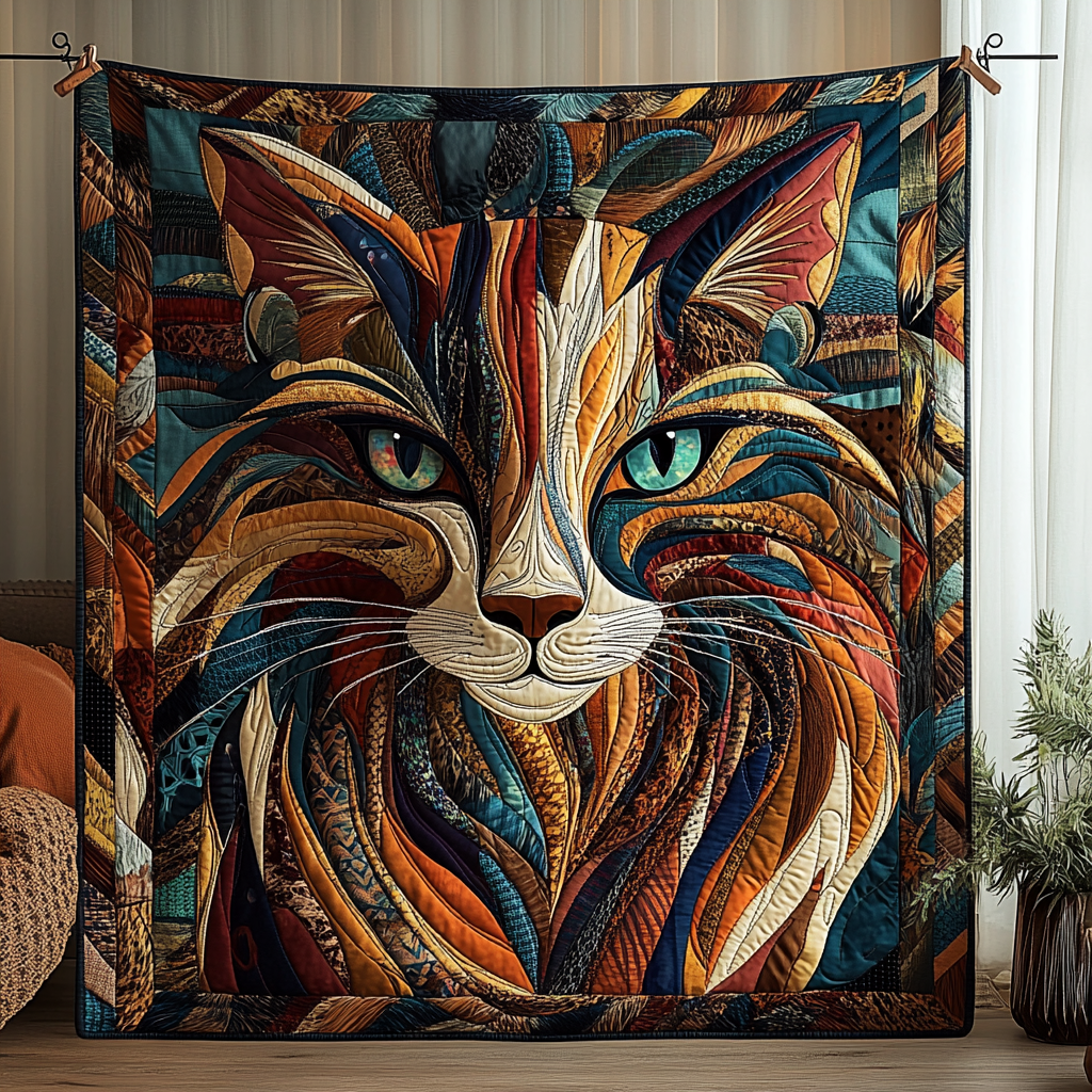 Striped Tabby quilted throw – tabby cat in swirling stripes