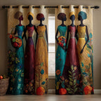 Graceful Ladies quilted curtains – women in colourful gowns
