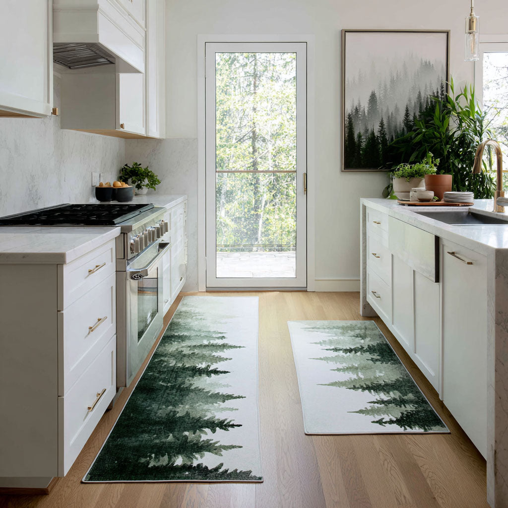 Tranquil Valley kitchen mat set – pine forest