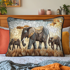 Mosaic Elephant Family quilted pillowcase – elephant family in mosaic patchwork