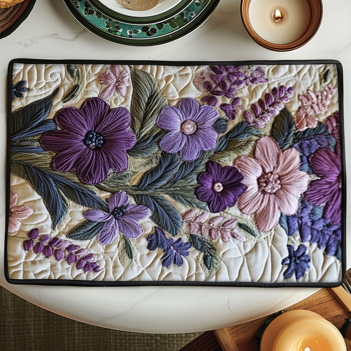 Elegant Lavender quilted placemats – purple flowers and lavender
