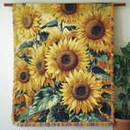 Golden Sunflowers woven sofa throw – sunflowers on cream