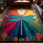 Vibrant Dragonfly rug – dragonfly on rainbow rays