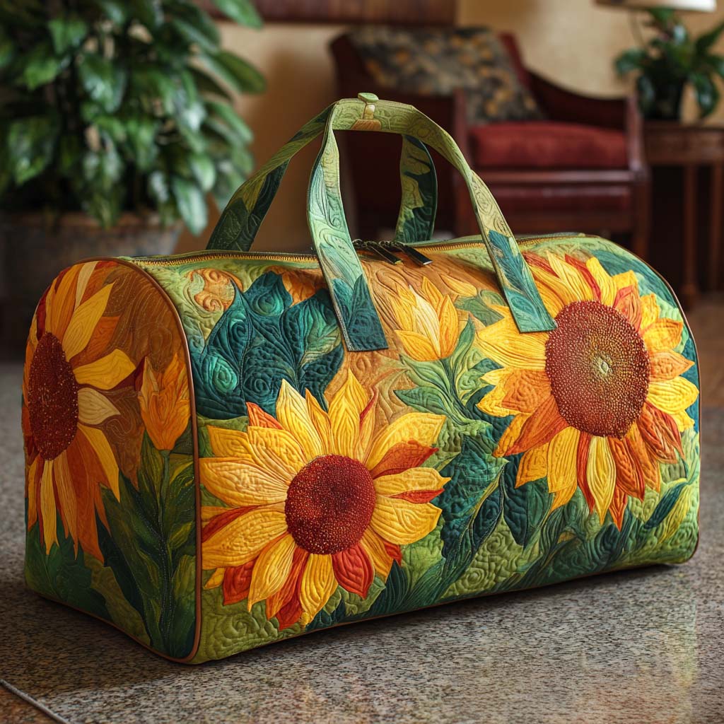 Radiant Sunflowers quilted weekend bag – giant sunflowers