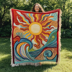 Sun and Wave woven sofa throw – sun above a curling wave