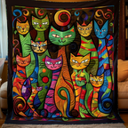 Rainbow Cats quilted throw – tall folk art cats in rainbow colours