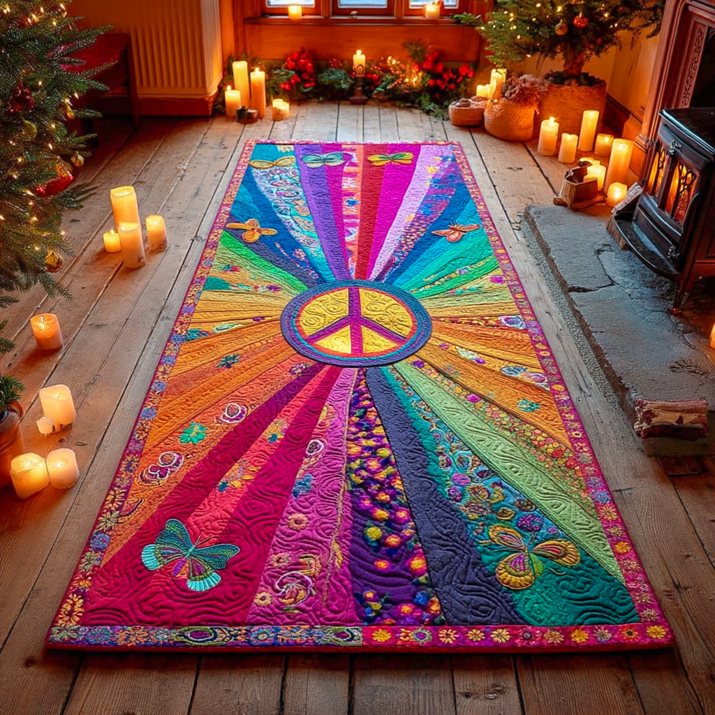 Rainbow Peace Garden hallway runner – peace sign and rainbow