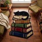 Reading Cat shaped rug – cat on a book stack