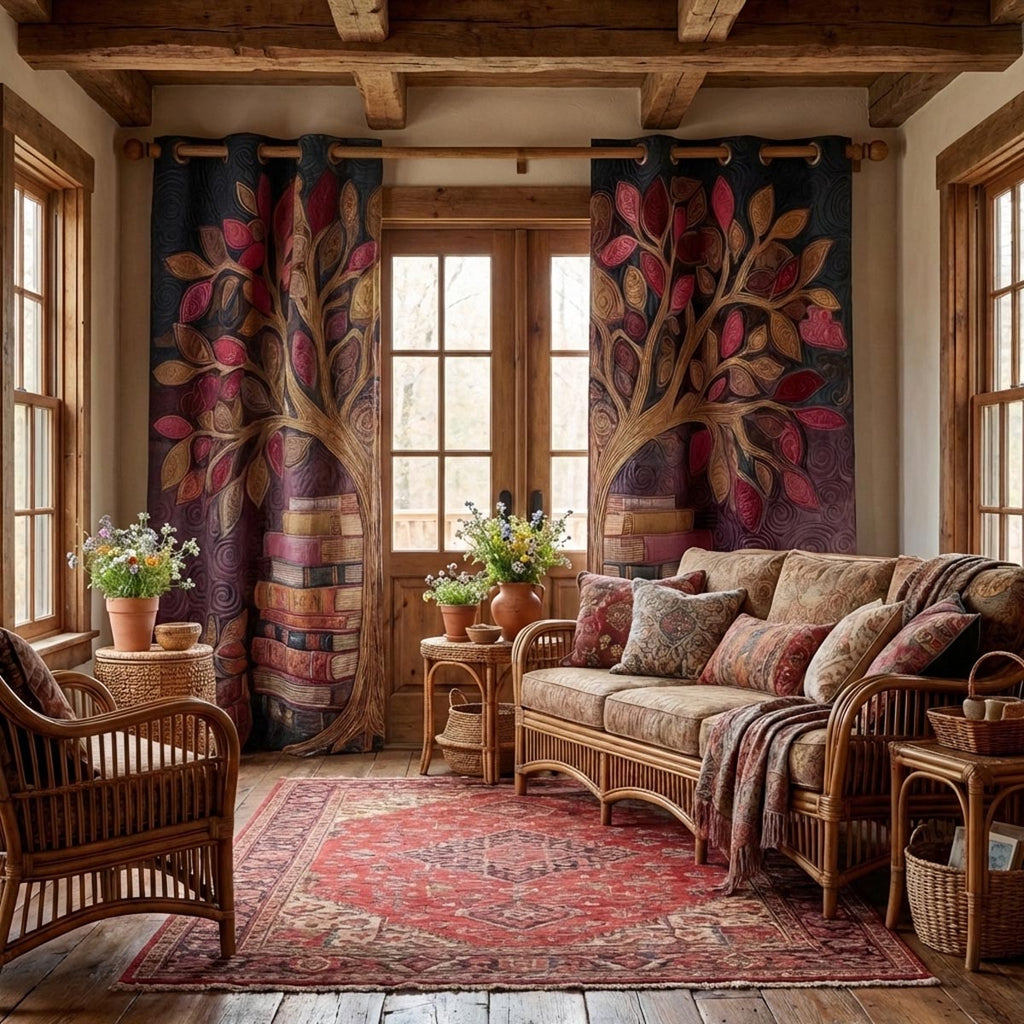 Blossom Tree Reading Nook quilted curtains – blossom tree on deep panels