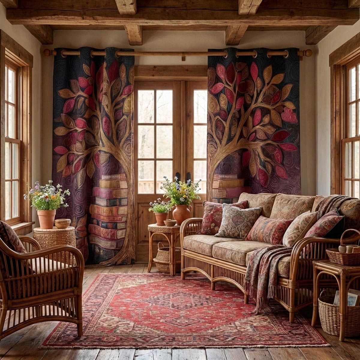 Blossom Tree Reading Nook quilted curtains – blossom tree on deep panels
