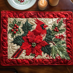 Framed Holly Cardinal quilted placemats – cardinal among holly