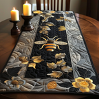 Regal Bee quilted table runner – golden bee on black