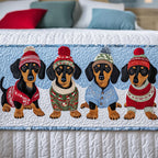 Christmas Dachshunds quilted bed runner – dachshunds in bobble hats and jumpers