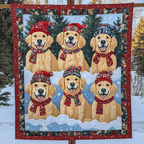Retriever Beanies art quilt – retrievers in beanies