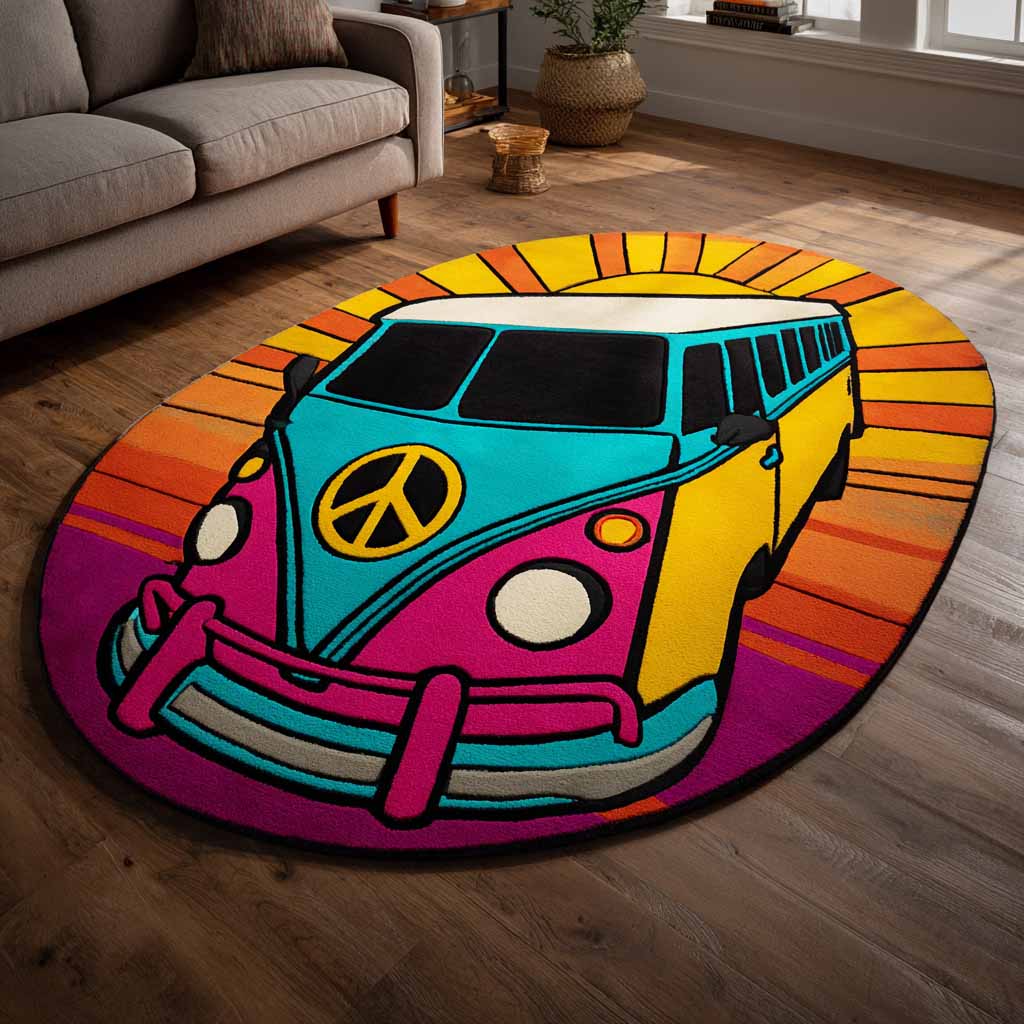 Retro Ride shaped rug – van on a sunburst