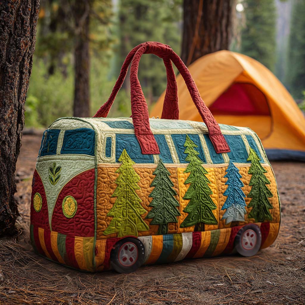 Retro Pine Van quilted weekend bag – pine camper van