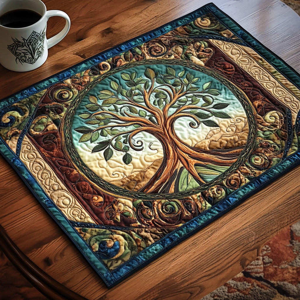 Celtic Circle Tree quilted placemats – tree in a circle
