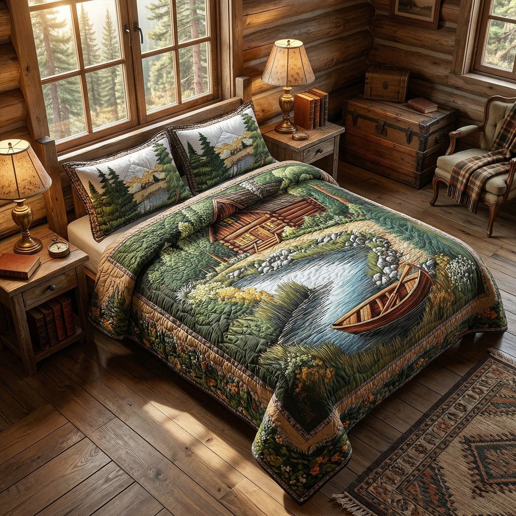 3-Piece Quilted Bedspread Set - Riverside Cabin – view 2