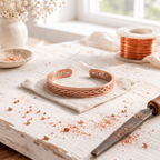 Magnetic copper cuff engraved with an infinity pattern