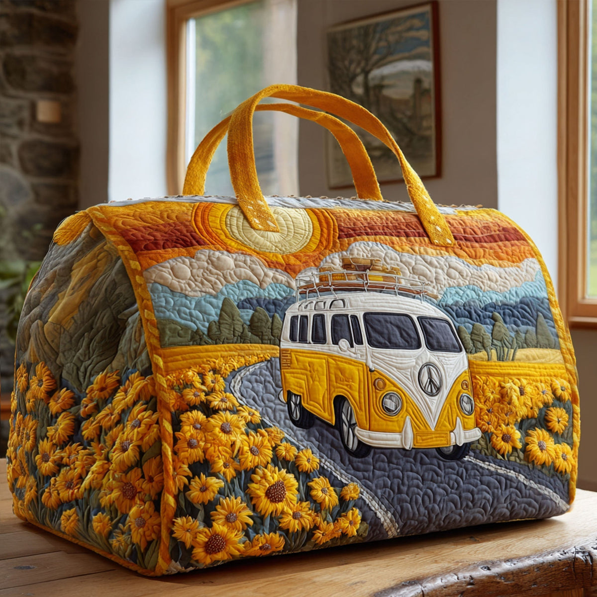 Sunflower Road Van quilted weekend bag – van in sunflowers