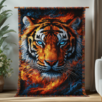 Blazing Tiger woven sofa throw – tiger face in fiery tones