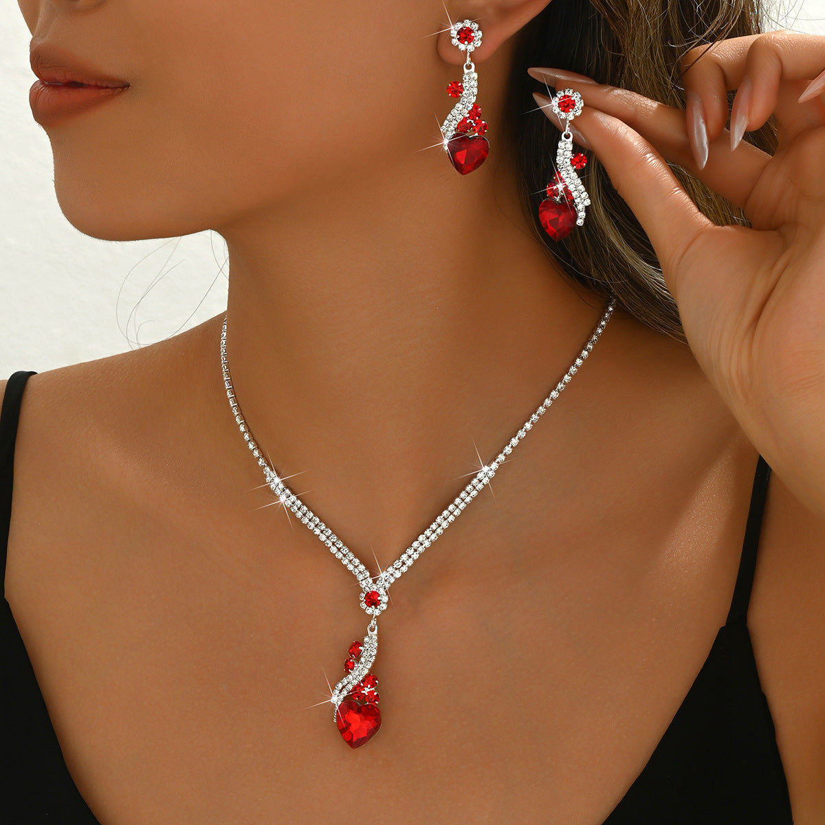 Necklace & Earrings Set - Crystal Teardrop