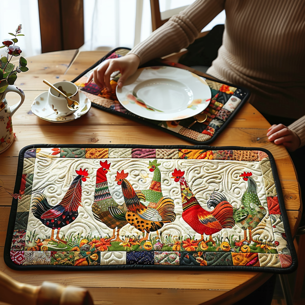 Rooster Patchwork quilted placemats – patchwork roosters