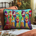 Rooster Riot quilted pillowcase – crowd of wide-eyed colourful roosters