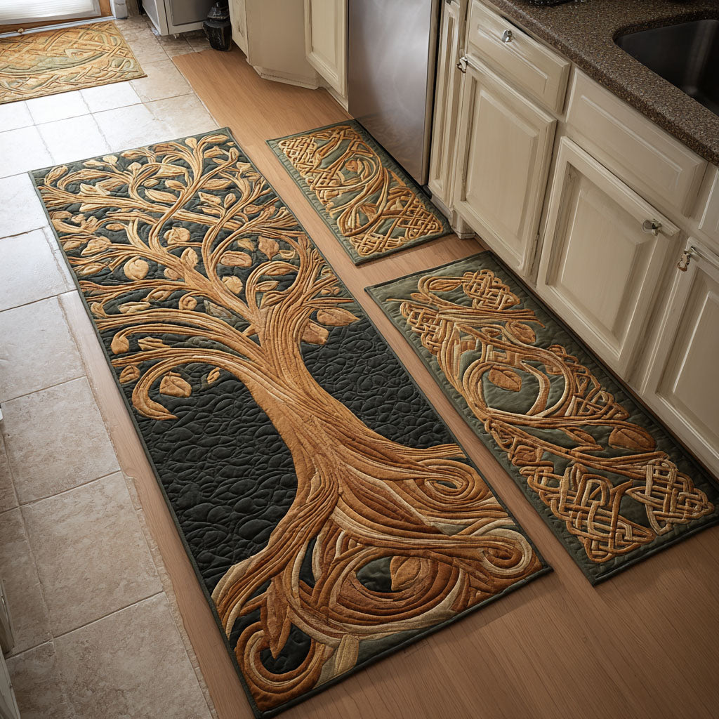 Golden Roots kitchen mat set – golden tree and roots