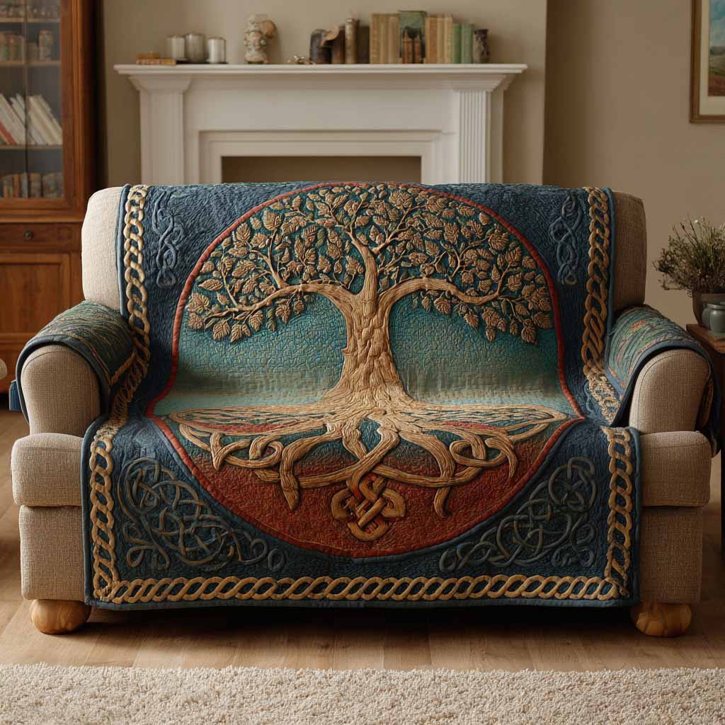 Celtic Tree Medallion quilted sofa cover – tree of life medallion with Celtic roots